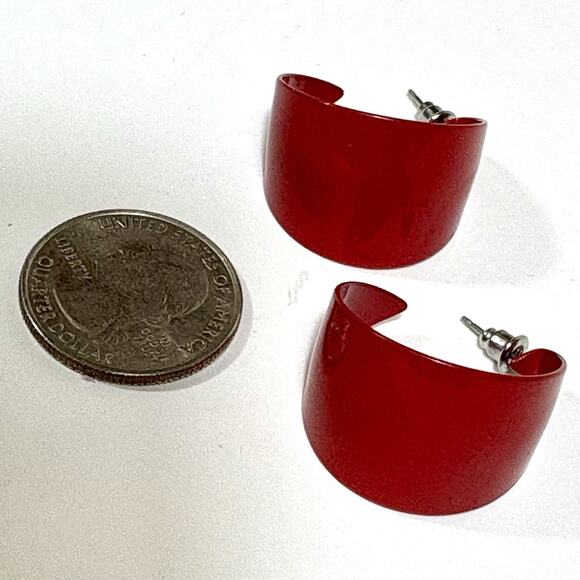 Red Enamel Vintage Hoop Earrings, 1980s Pierced Studs Hoops Statement Patriotic - Picture 8 of 9